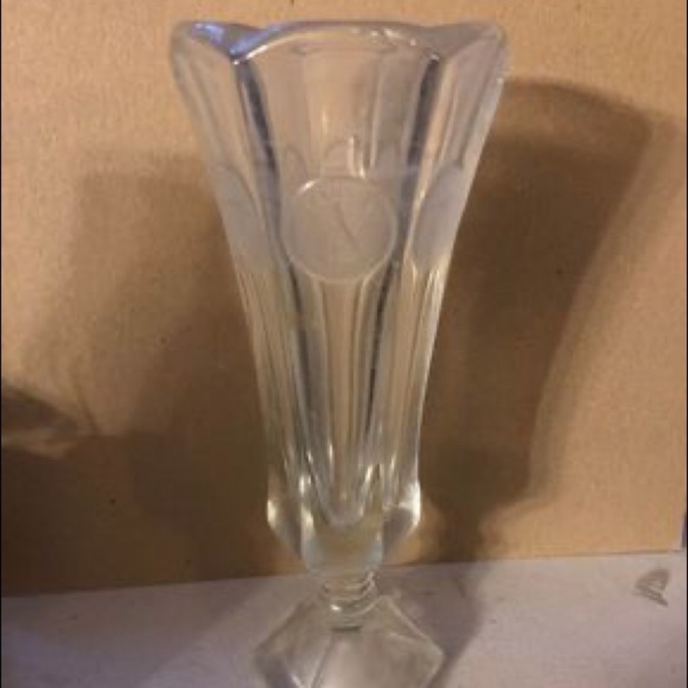 Fostoria Glass Coin Pattern Canadian Centennial 8" fluted paneled Vase 1967